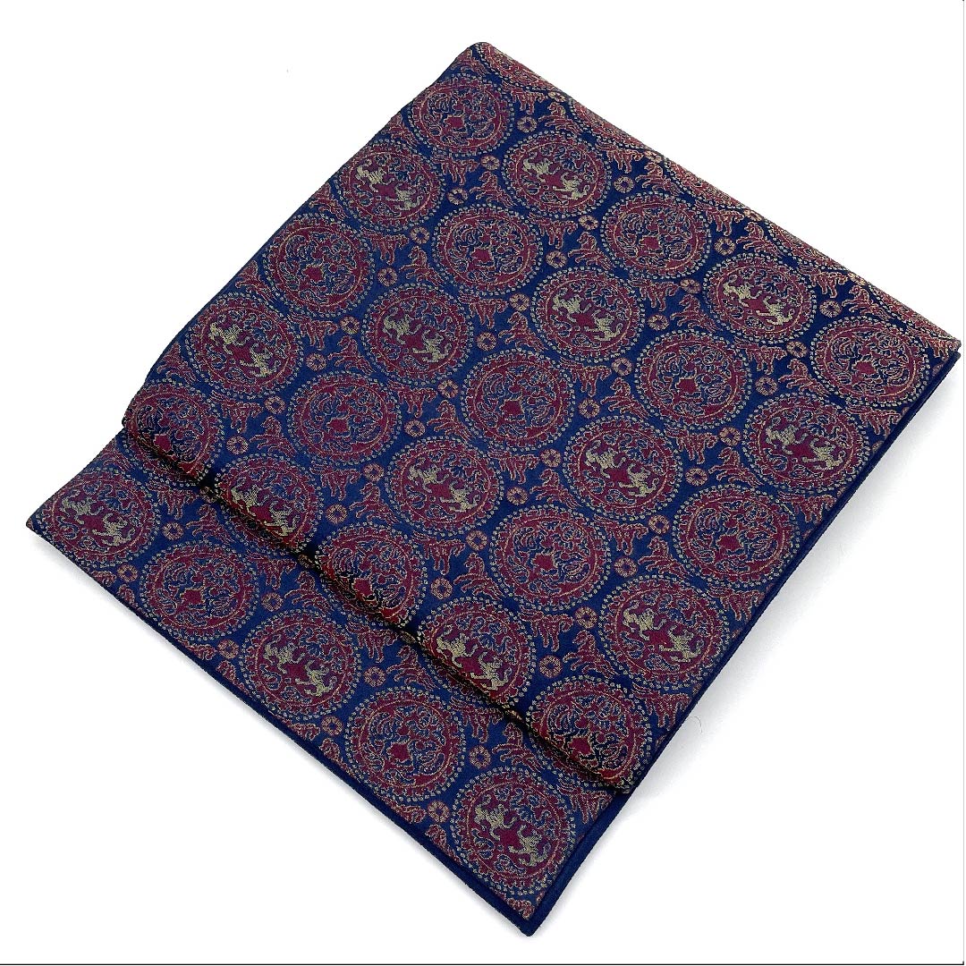 Nagoya obi, Korean indigo, Greek pattern, obi length 366cm, pure silk, A rank, six-way, casual, navy, 1124003673318, open style