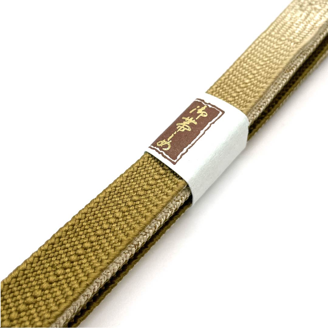 (New old stock) Obijime (belt tying) Pure silk, quarter-length cord, national defense color, metallic thread used, new old stock, length approx. 156cm, width approx. 1.5cm, semi-formal, S rank, green, 1135001722919