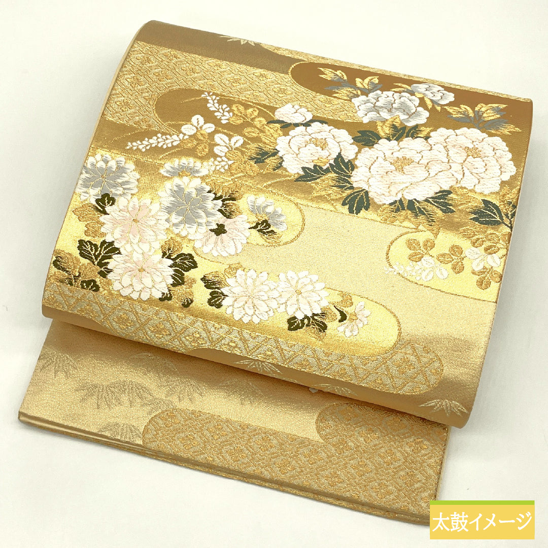 Fukuro-obi silk A Rank Nishijin-ori e-gasumi plum bamboo auspicious patterns obi length 430cm rokutsu formal gold 1123017303321