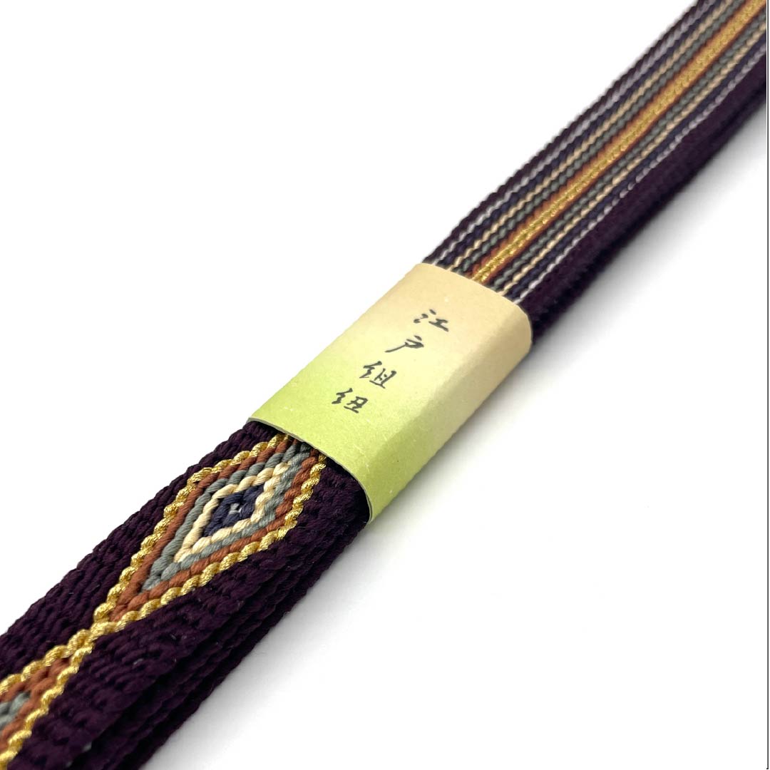 （新古品） 帯締め 正絹 四分紐 二人静色（ふたりしずかいろ） 平田組紐 四連菱 長さ約160cm 幅約1.8cm フォーマル NEWランク 紫系 1135003311320
