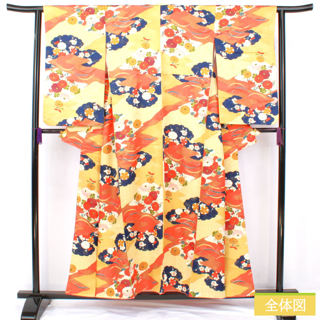 Komon, pure silk, length 153cm, sleeve length 62cm, lined, Kyo-Yuzen, auspicious pattern, A rank, gradation style, 1115004493299