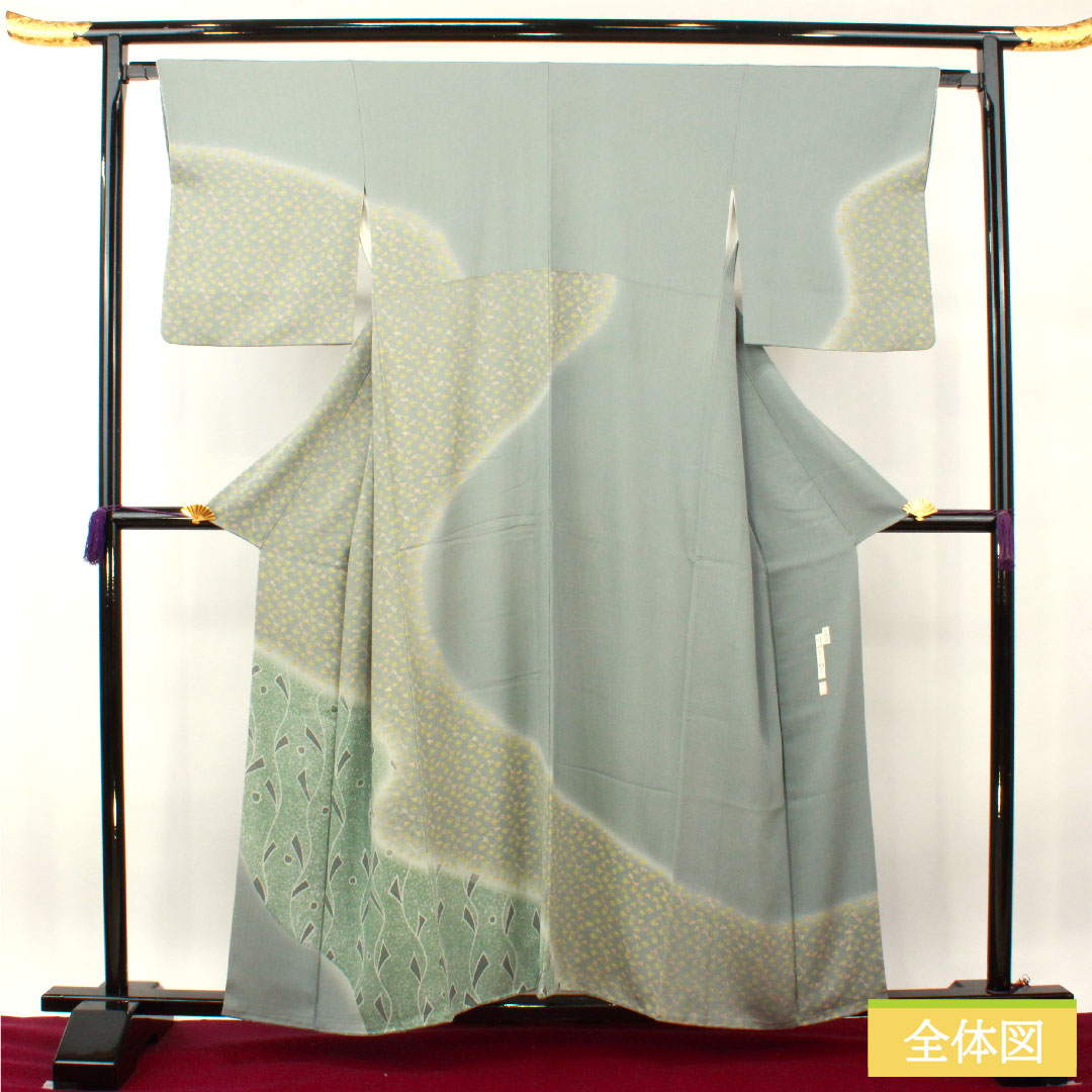 Homongi, pure silk, lined, length 157cm, sleeve length 64.5cm, agarwood brown, Kawamura Kyutaro, abstract pattern, embroidery, Kenshoen Guard processing, S rank, gray, 1112004032322