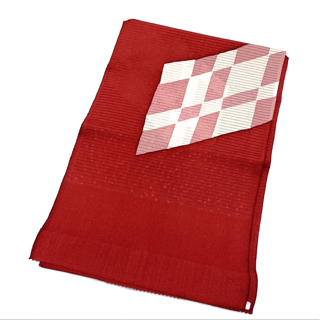 (Like New) Silk Obiage (Sash) - New Rank, Casual, Crimson, Summer, Diamond-Shaped, Length: Approx. 178cm, Width: Approx. 27.5cm, Red, Item Number: 1136001561912