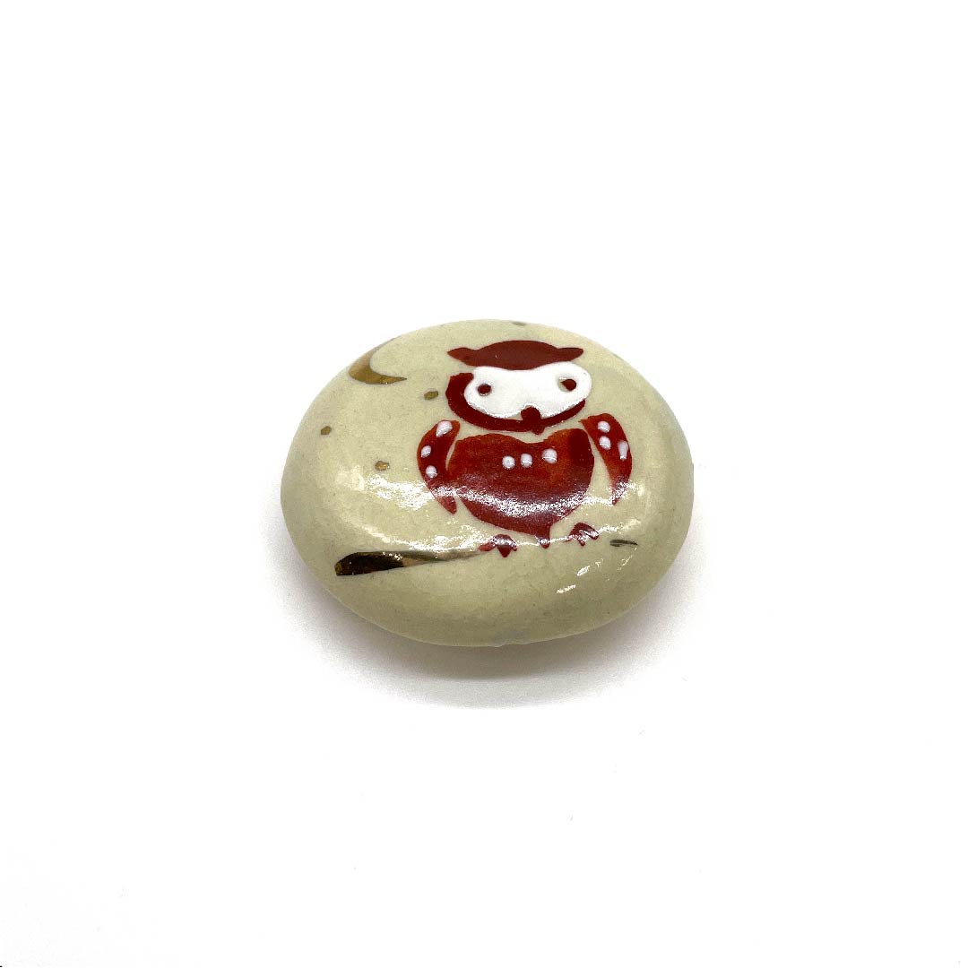 (New old stock) Obi fastener, ceramic, casual, Rikyu white brown, Kiyomizu ware, owl, animal, length approx. 3.5cm, width approx. 4.5cm, S rank, beige, 1137000482925