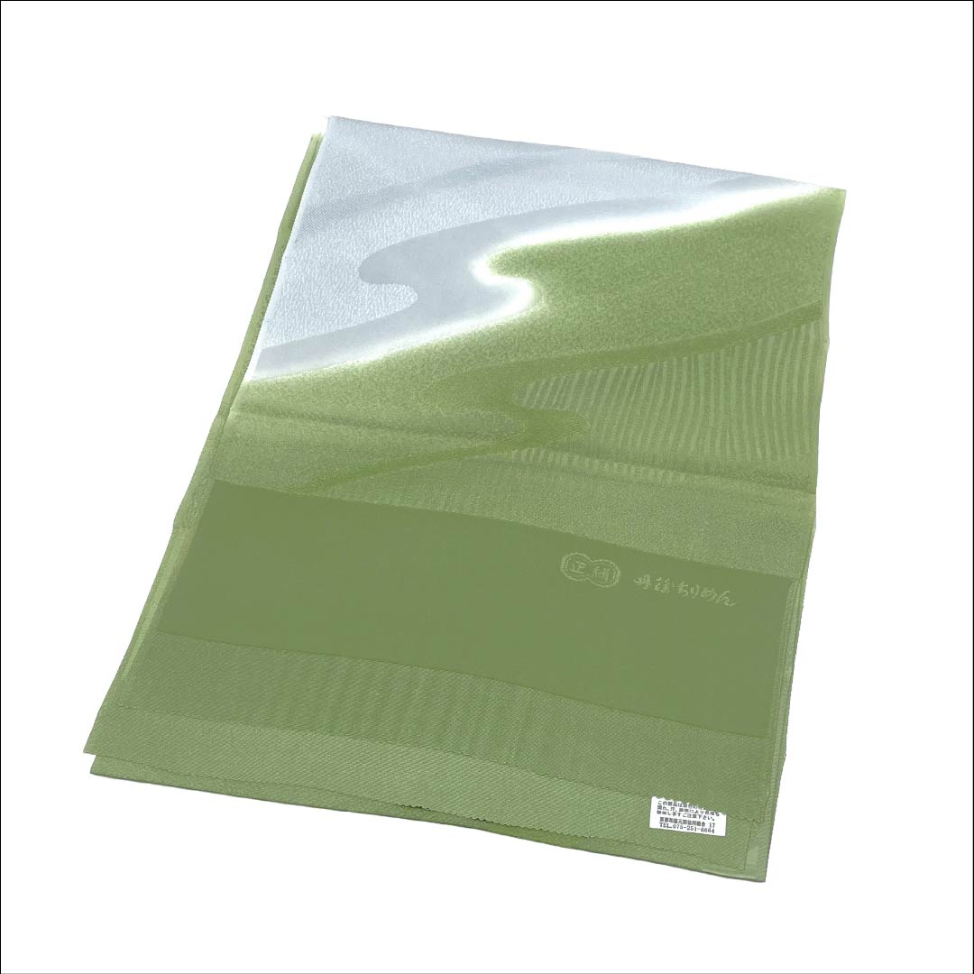 （新古品）帯揚げ 正絹 NEWランク セミフォーマル 山鳩色（やまばといろ） 白銅色（はくどういろ） 丹後ちりめん 流水 長さ約172cm 幅約31.5cm 緑系 1136003361919