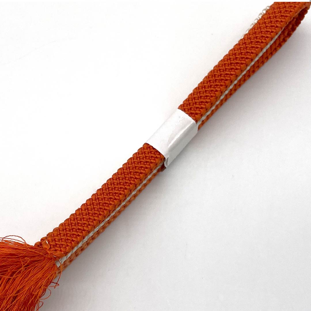 S-Rank Silk Obi-jime (Sash Band) - Silver-vermilion (Ginshuiro) Bicolor, Approximately 151cm Long, Approximately 1.1cm Wide, Semi-Formal, Orange Tones, Product Number: 1135004572326