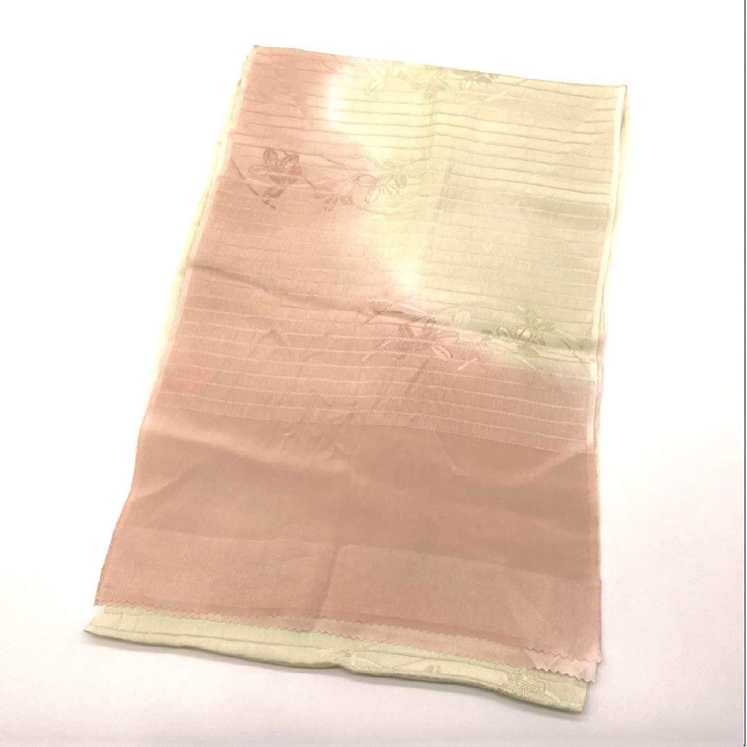 帯揚げ 正絹 セミフォーマル 曙色（あけぼのいろ） 硫黄色（いおういろ） 絽 夏用 長さ約176cm 幅約30cm Sランク ピンク系 1136000662913