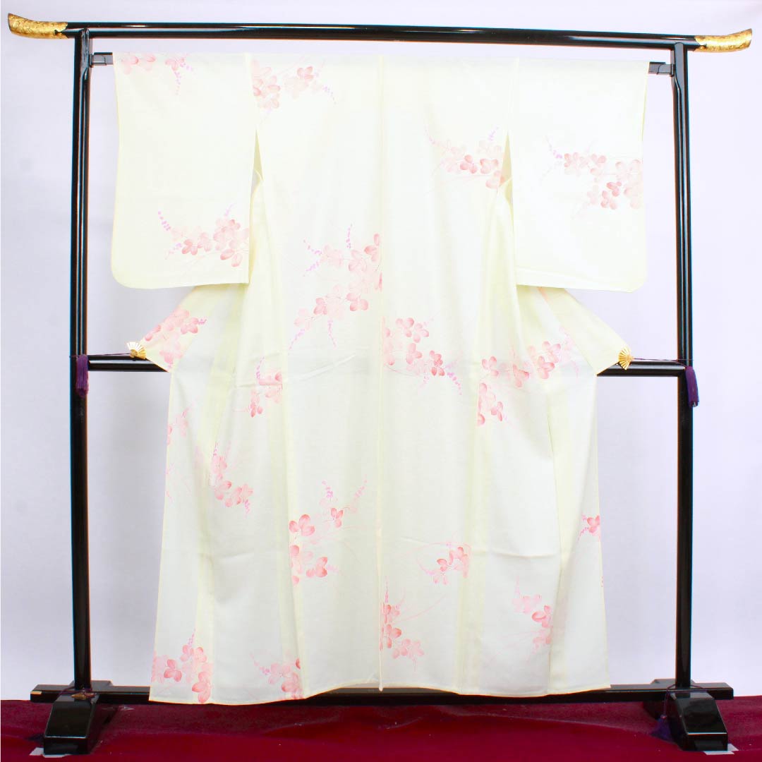 Summer pure silk komon length 157.5cm sleeve length 64.5cm white lily colored bush clover silk B rank cream color 1132000044315