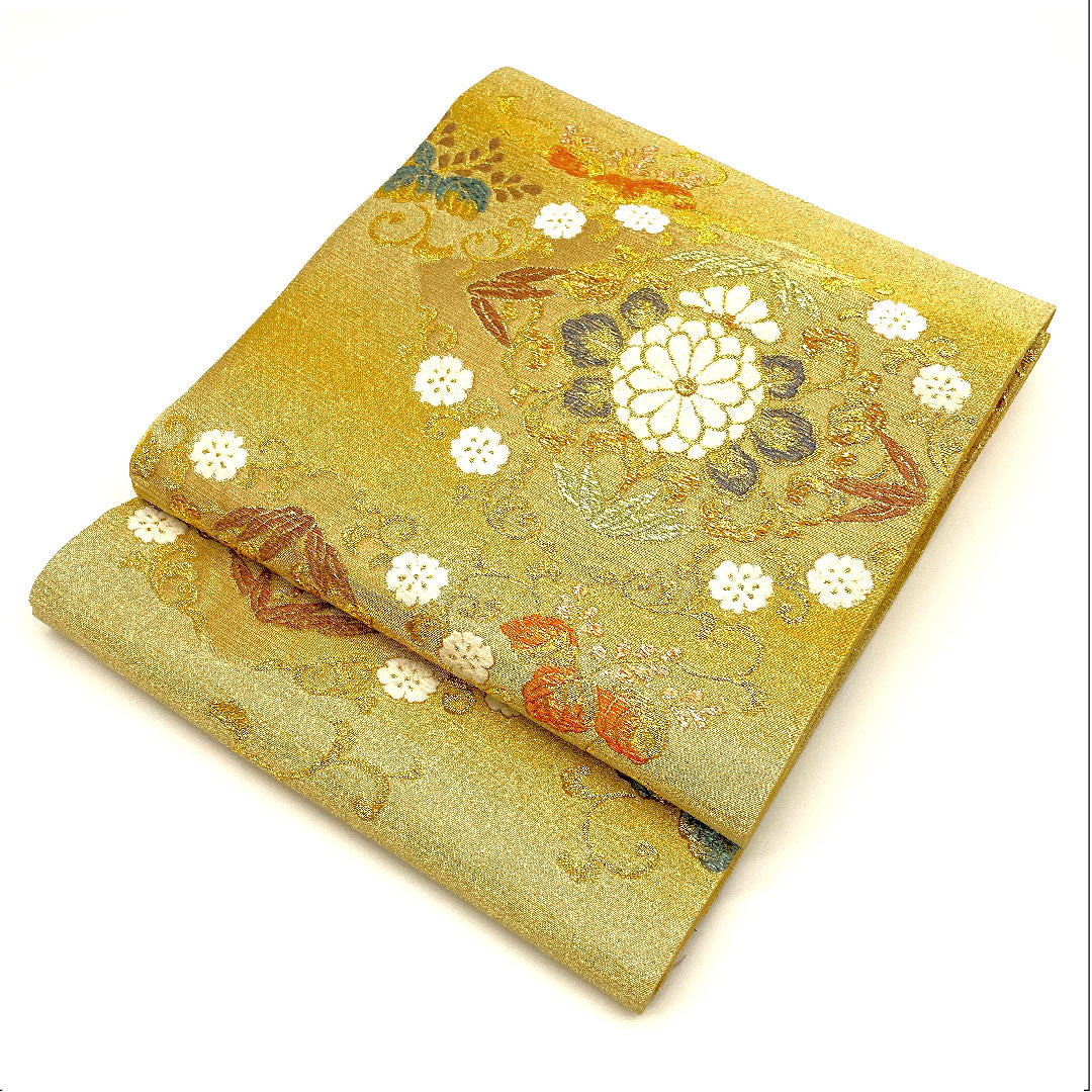 [Unfinished] Fukuro Obi, Silk, NEW Rank, Traditional Craftsman, Kiri (Paulownia), For Tomesode, Obi Length 455cm, Six-Panel Pattern, Formal, Gold Tone, 1123002471421