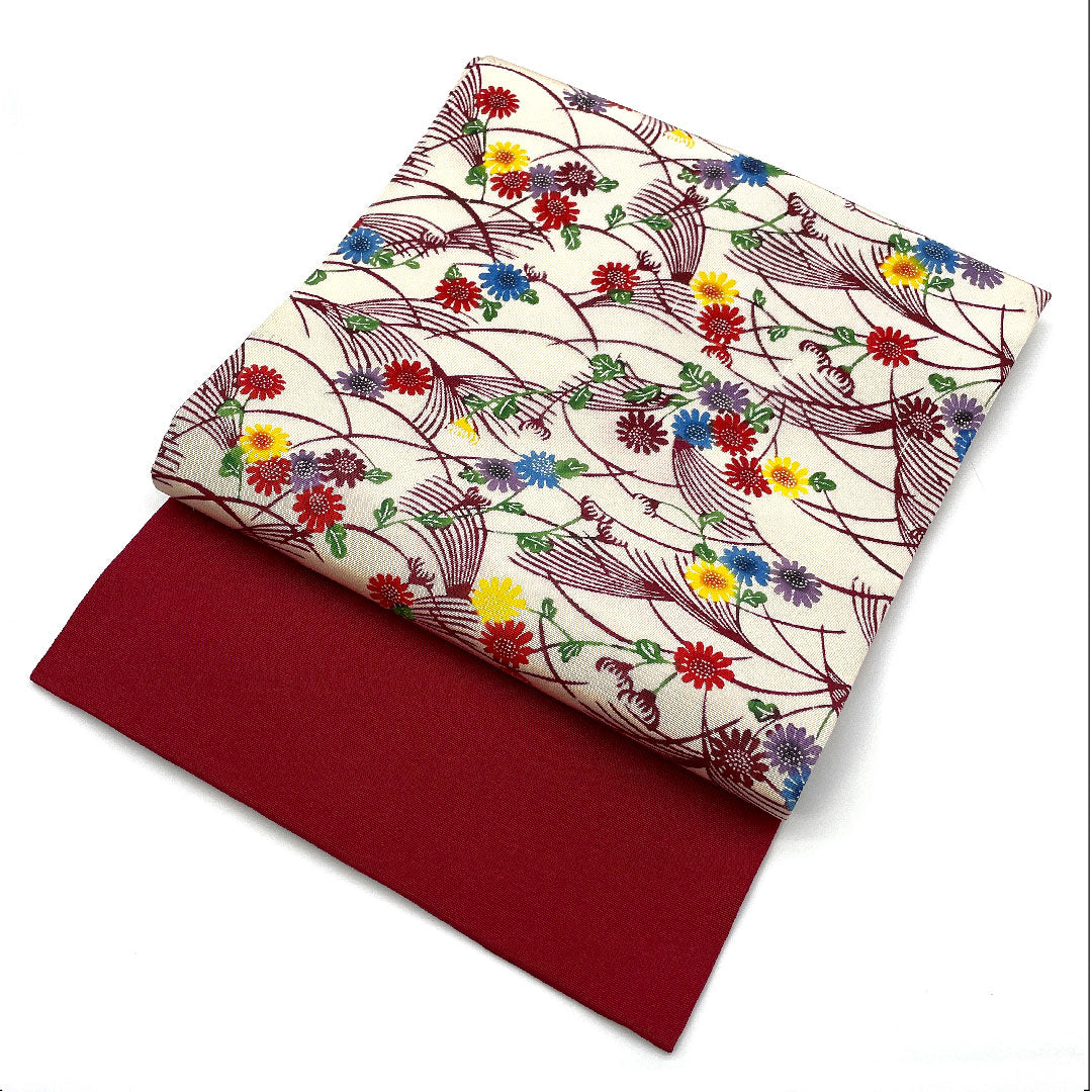 Nagoya obi with floral pattern, stencil dyeing, dyed obi, length 361.5cm, pure silk, A rank, point pattern, casual, red, 1124001883312, Nagoya style
