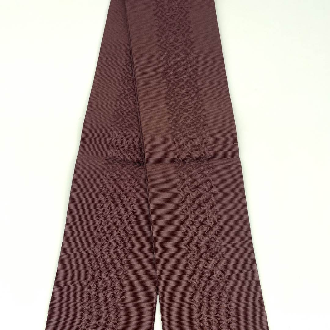 Untailored Kaku Obi (Sash) - Pure Silk, S-Rank, Red Cypress Bark Color, Classic Pattern, Length 394cm, Width 9.5cm, Brown, Item Number: 1134000522914