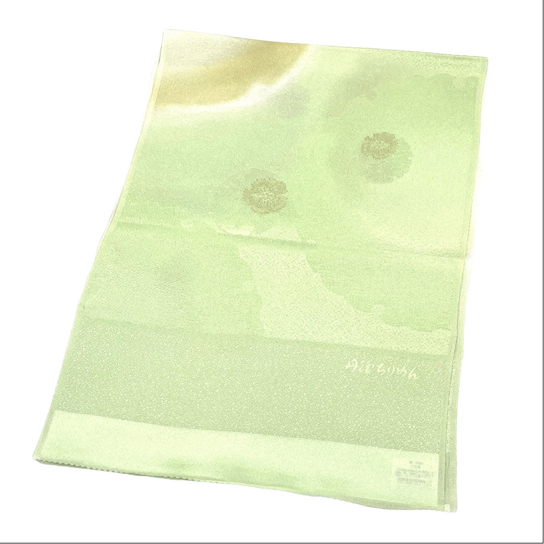 Unused: Obiage silk, NEW rank, semi-formal, usuyanagi-iro (pale willow green), Tango chirimen, Yukiwa (snow circle pattern), Length approx. 181cm, Width approx. 30cm, Green tone, 1136003161919