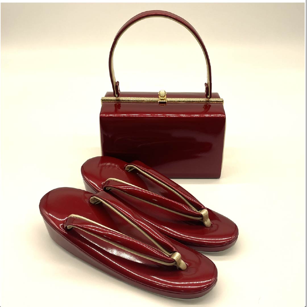 (New old stock) Formal sandal and bag set, raw crimson, unused, plain, for long-sleeved kimono, size M, red, rank S, 1133000132312