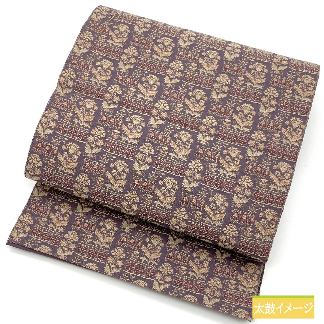 Nagoya obi, Kikyo Nezuiro (Grey-colored bellflower), Shosoin pattern, obi length 335cm, pure silk, A rank, six-pass, casual, purple, 1124007933320, Matsuba style