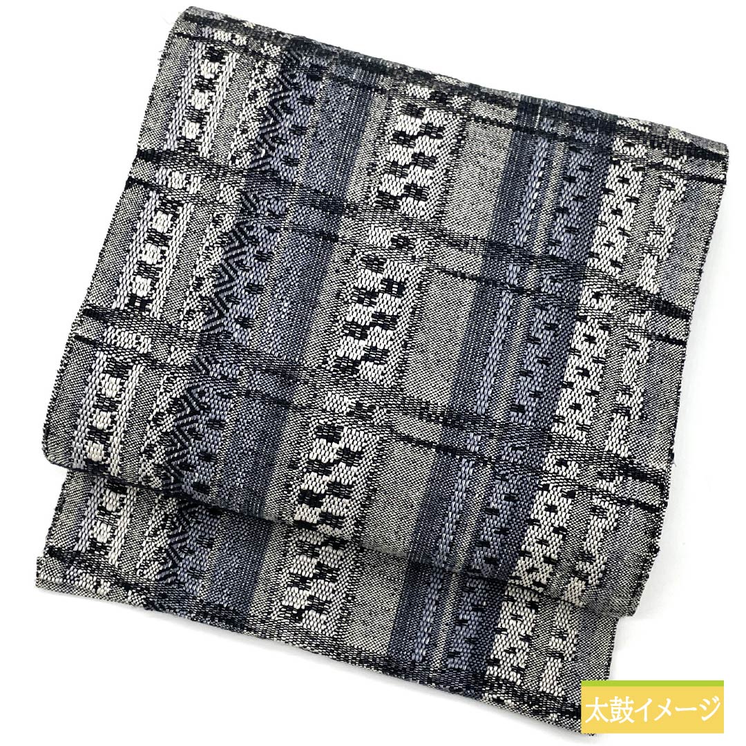 Nagoya obi, check pattern, pongee fabric, obi length 358cm, pure silk, S rank, six-pass, casual, monotone, 1124007282327, open-fitting