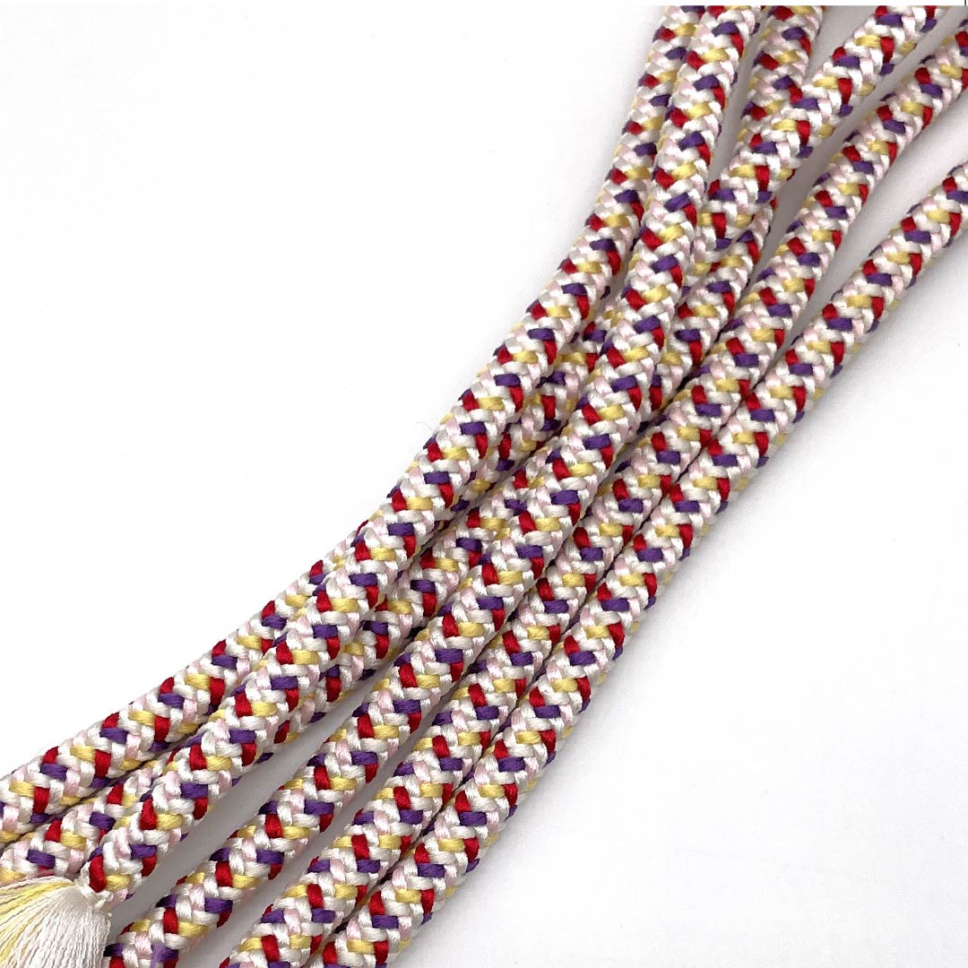 S-Rank Silk Obijime (Sash Band) - Colorful, Round Braid, Approx. 165cm Long, Approx. 0.9cm Wide, Casual, White, Item Number: 1135004522311