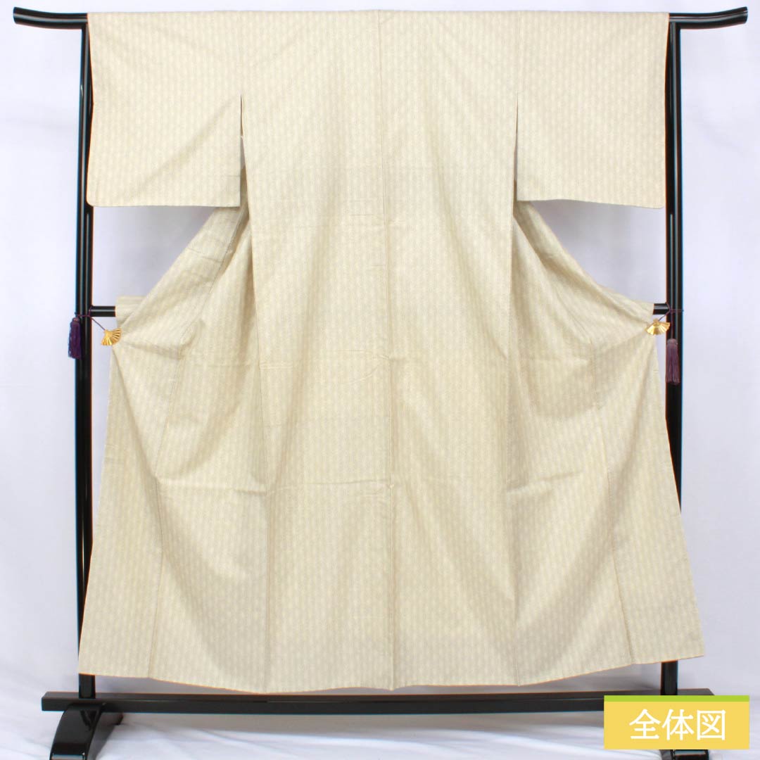 Tsumugi, pure silk, S rank, length 155cm, sleeve-to-sleeve 64cm, pale eggshell, white Oshima, asa-no-ha pattern, with basting stitches, lined, cream-colored, 1116004842315