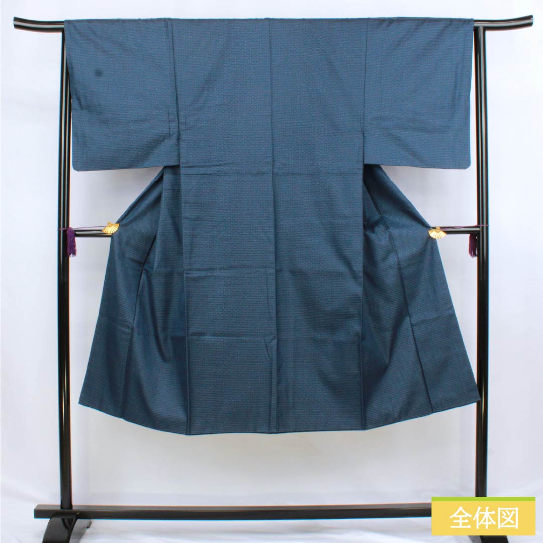 Men's silk S-rank kimono, length 129.5cm, sleeve length 62cm, Korean indigo blue, geometric pattern, tsumugi fabric, lined, navy blue, product number 1119001002218