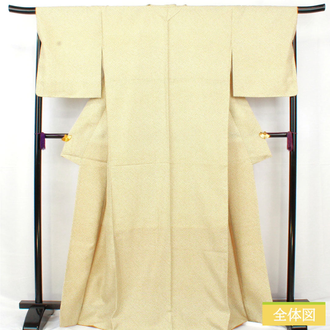 Small pattern, polyester, length 167cm, sleeve length 68cm, lined, light indigo, washable kimono, dyed Hikita, with basting thread, unused, S rank, green, 1115004792519