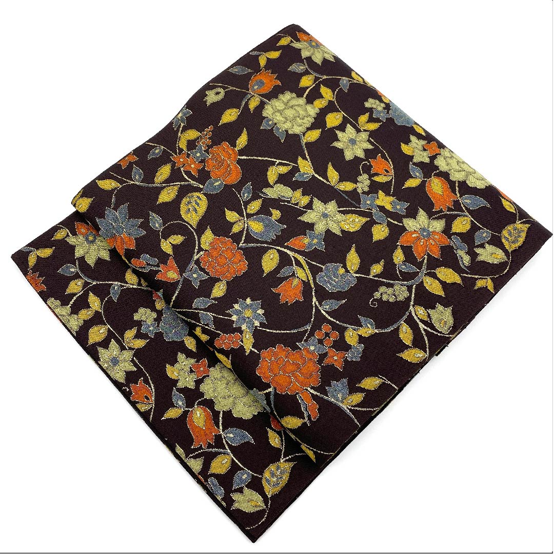 Fukuro Obi (Fukuro obi) in Shigokuiro (color of the ultimate essence), floral arabesque pattern, obi length 428cm, pure silk, S rank, six-pass, casual, purple, 1123006732320