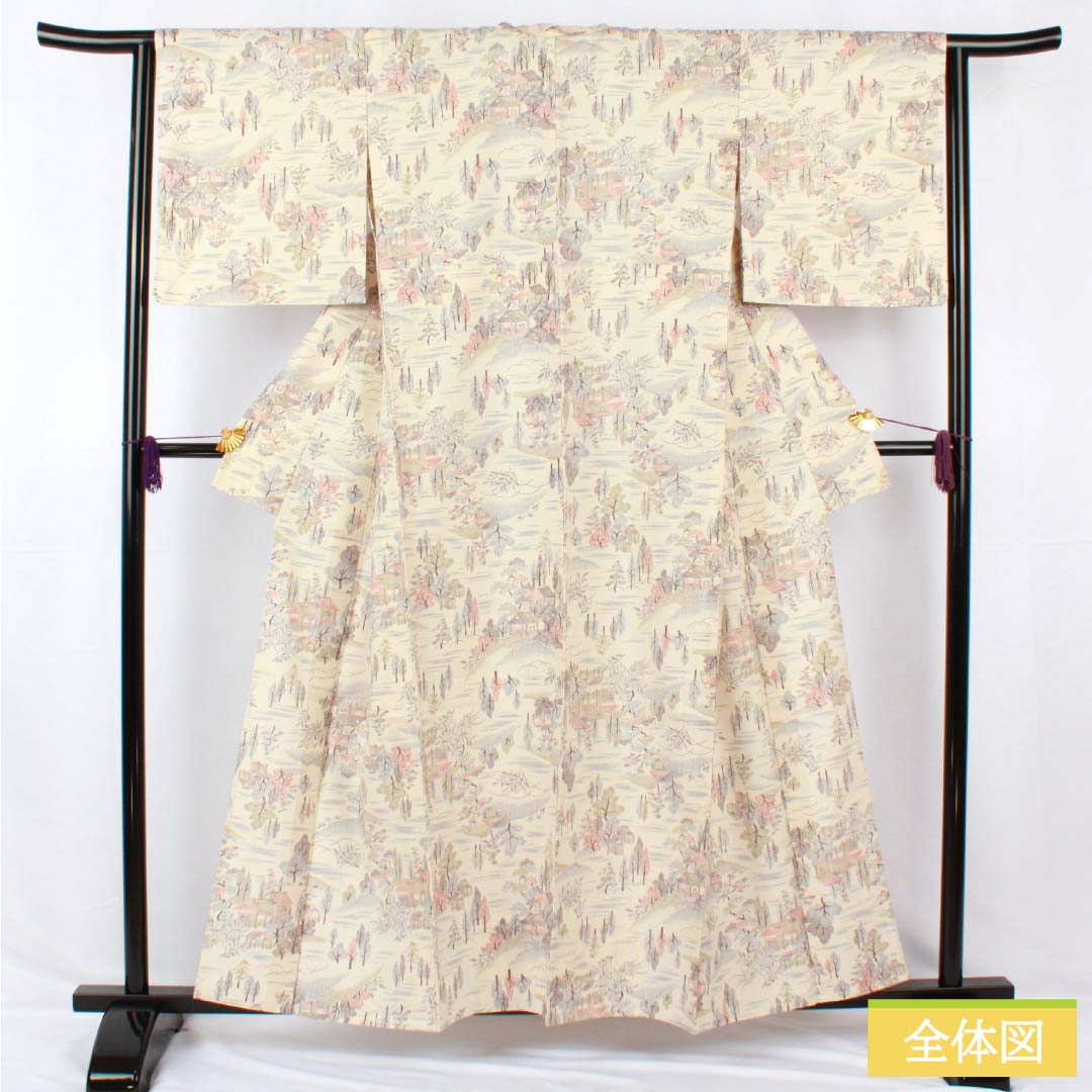 Komon, pure silk, length 157.5cm, sleeve length 64cm, single layer, off-white, Chayatsuji, S rank, white, 1115005292311
