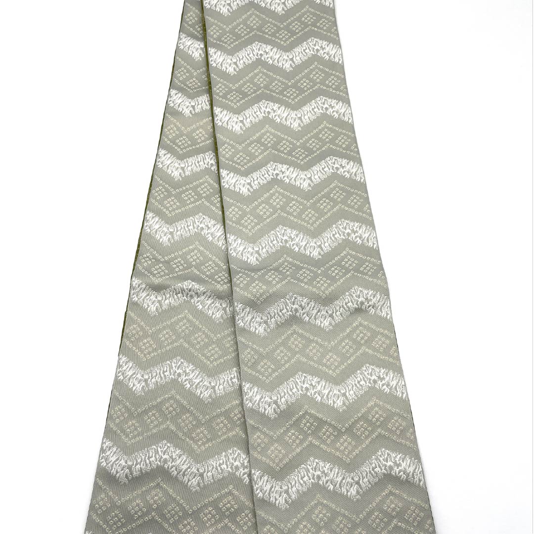 (New) Half-width obi, polyester, NEW rank, light gray (usunezuiro), kuretakerats gray (kuretakenezuiro), zigzag pattern, abstract floral pattern, reversible, obi length 400cm, gray tones, 1125002681422