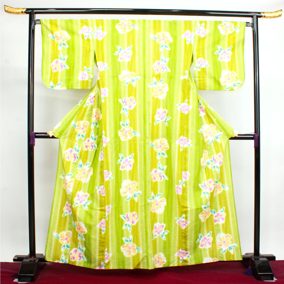 Yukata Abstract Flower Cotton S Rank Single Layer Length 161cm Sleeve Length 67.5cm Green 1118003862419