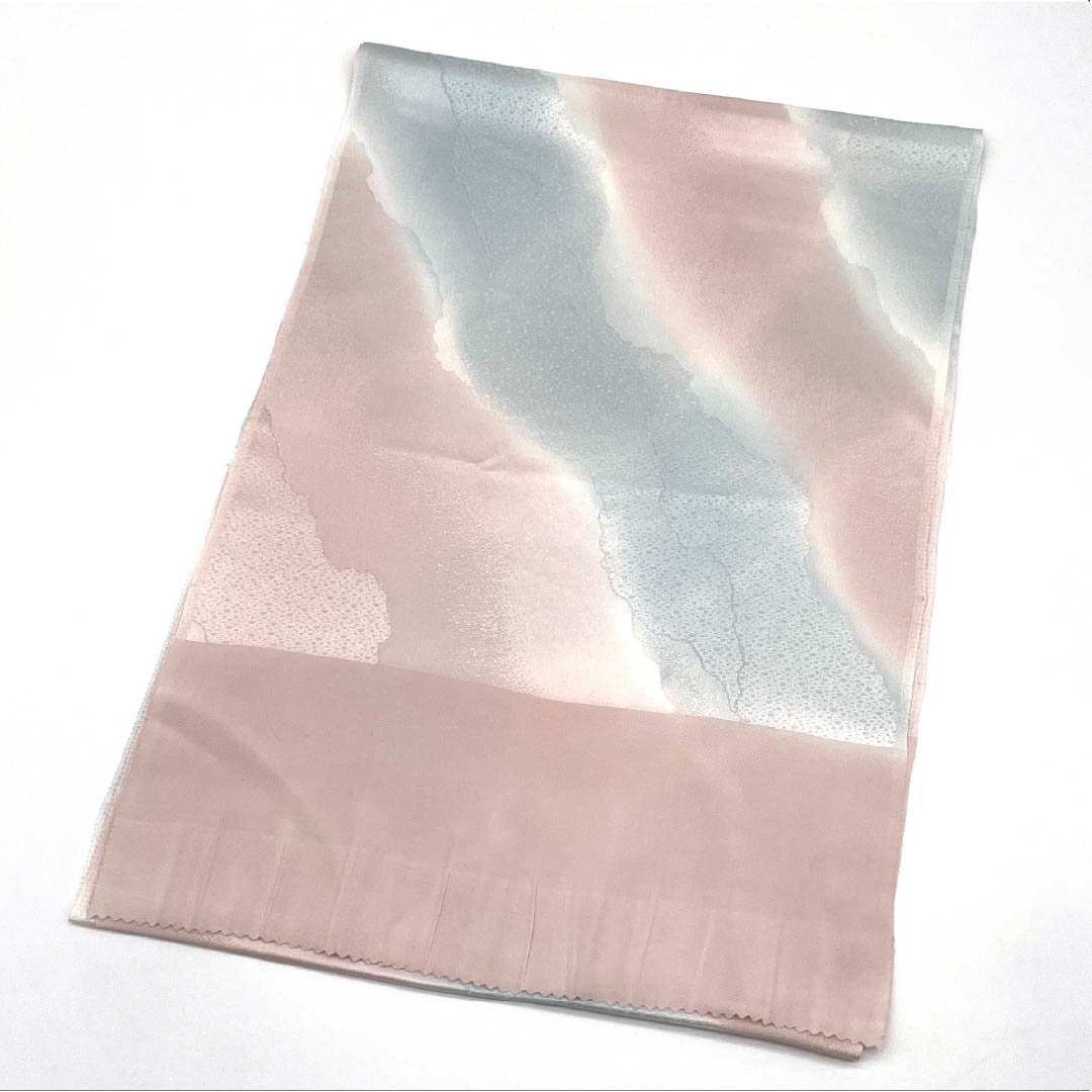 Obiage (kimono sash tie) pure silk S rank semi-formal pale pink (arasomeiro) with Dochonagori pattern, length approx. 180cm, width approx. 30cm, pink系 1136002572913