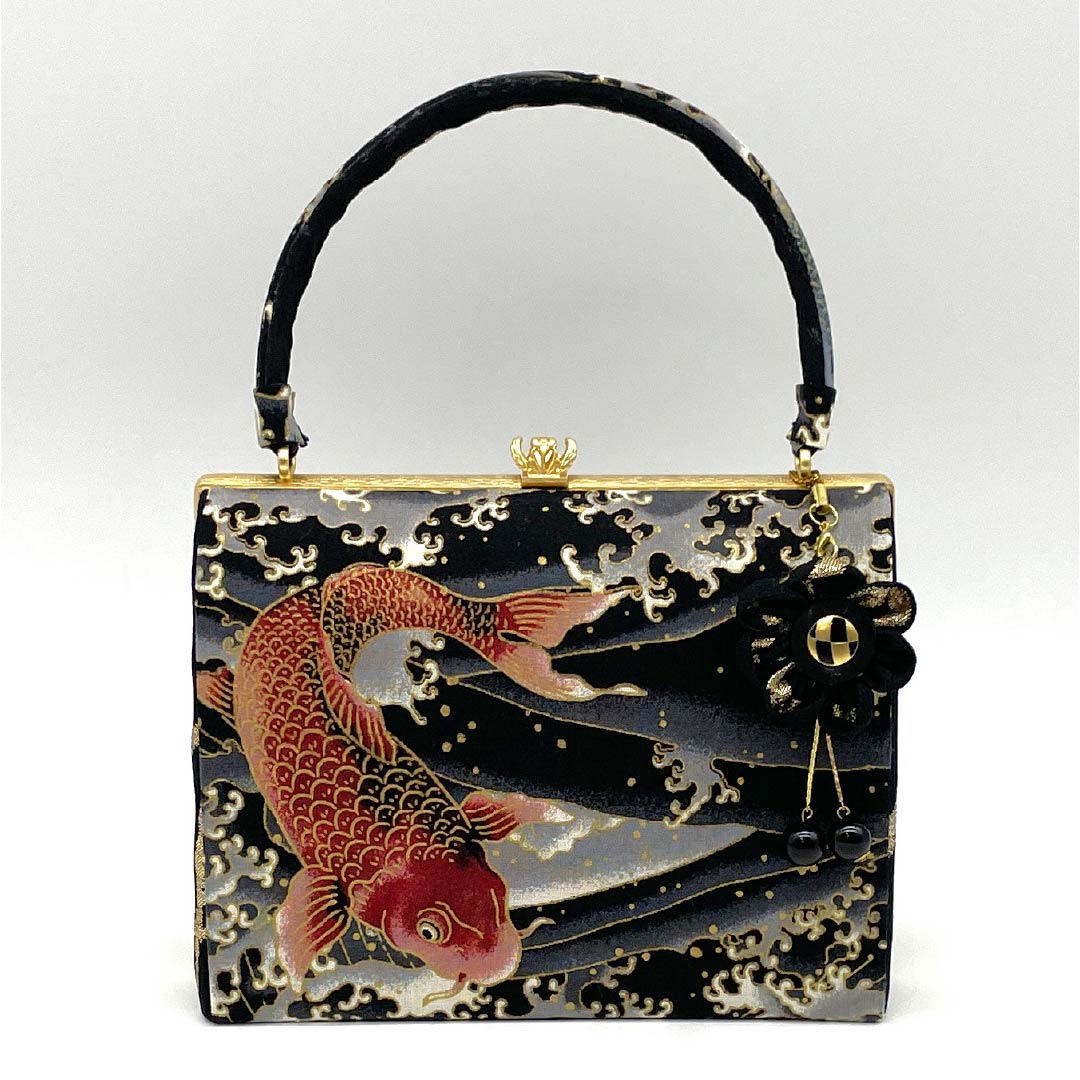 Casual Japanese-style bag, new rank, black (kuroiro), classic carp pattern, handmade by an artist, black, 113900066110
