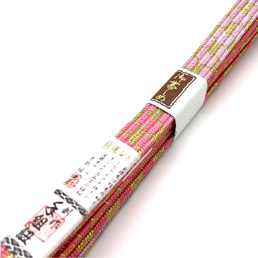 New Old Stock - Obijime, pure silk, yonbunhimo, nakano-kurenaiiro and usubeni-fujiiro, metallic thread used, special gold and silver thread used, length approx. 165cm, width approx. 1.5cm, semi-formal, S-rank, pink tones, 1135002132313