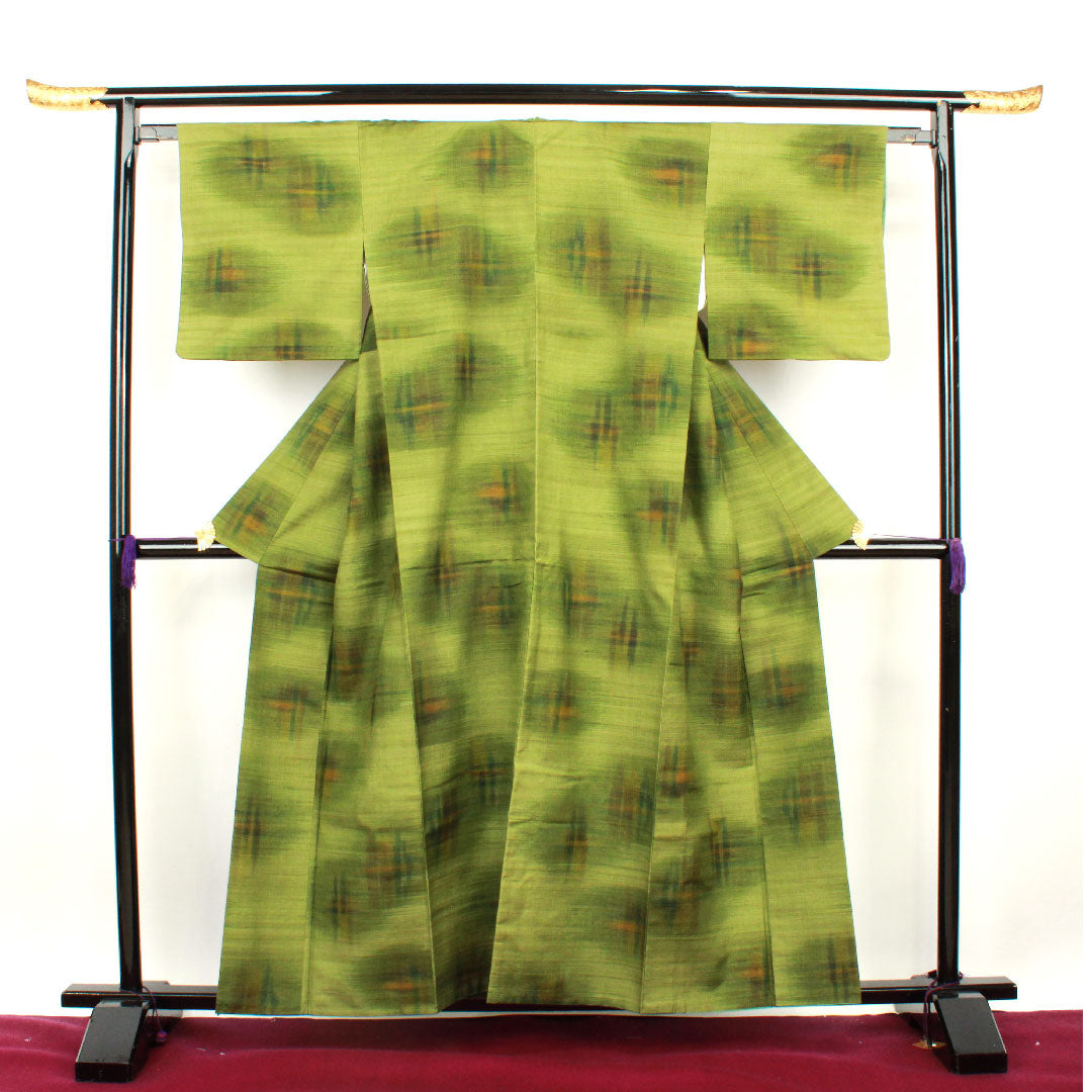 Tsumugi, Length 158cm, Sleeve length 61cm, Green, Abstract pattern, Pure silk, S rank, Lined, Green, 1116002042319
