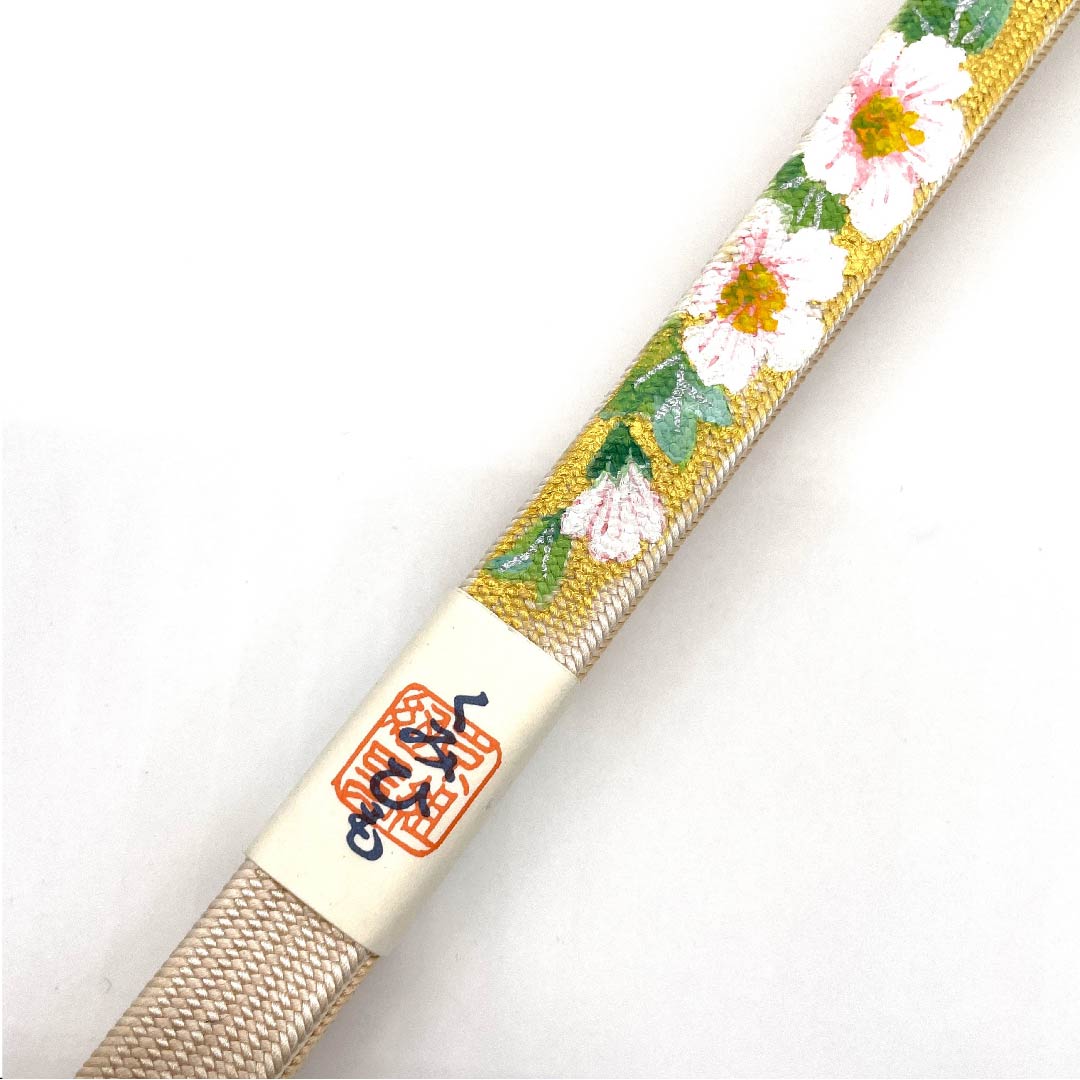 （新古品） 帯締め 正絹 四分紐 生成り色（きなりいろ） 芙容 中村勝雲 手描き 長さ約165cm 幅約1.5cm セミフォーマル Sランク ベージュ系 1135000172325
