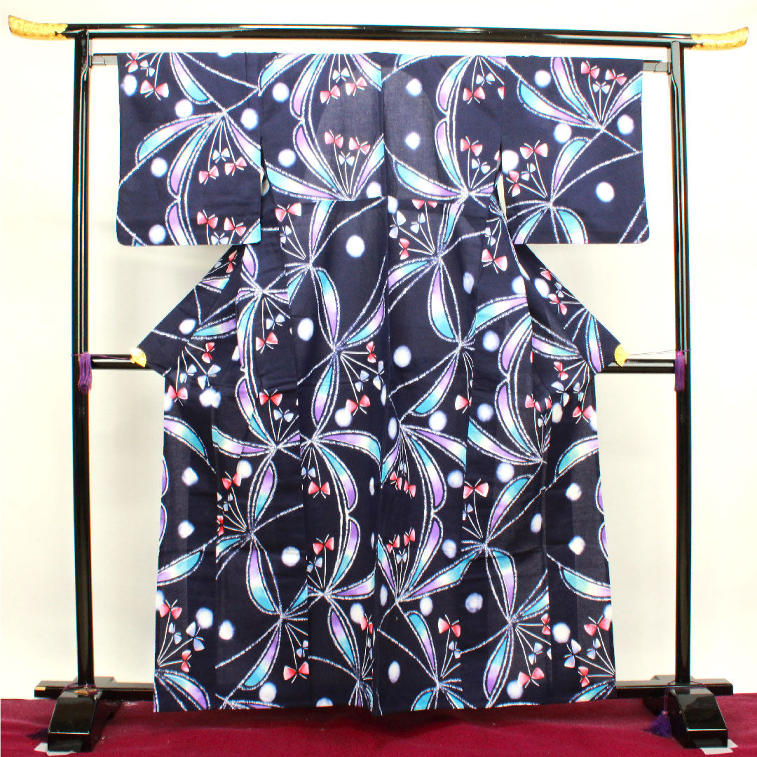 Yukata, dark blue, abstract pattern, cotton, S rank, single layer, length 162cm, sleeve length 66cm, navy blue, 1118003882418
