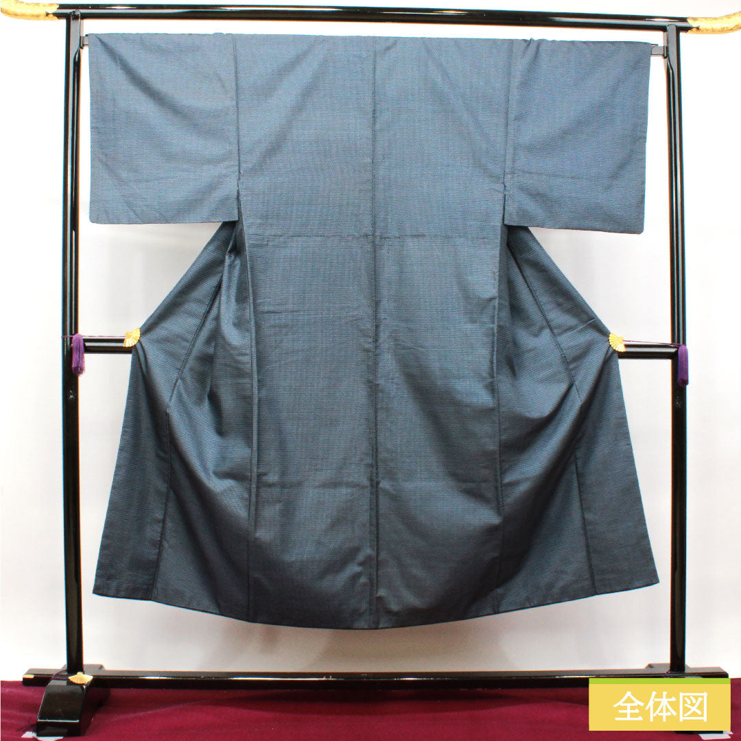 Men's pure silk, length 145cm, sleeve length 69cm, Oshima Tsumugi 100 tortoiseshell pattern, S rank, lined, navy blue, 1119000732418