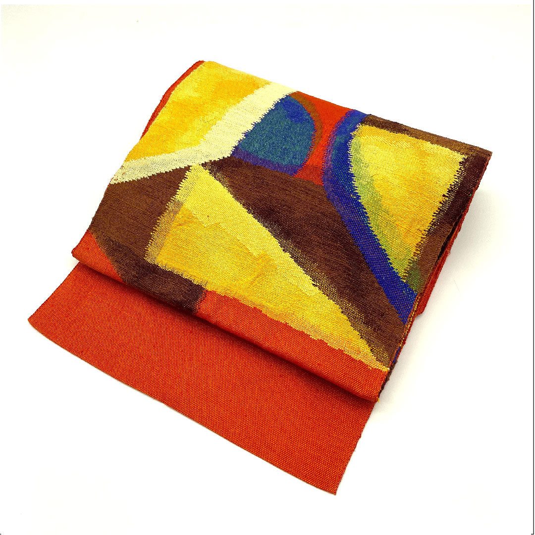Nagoya obi, abstract pattern, obi length 370cm, pure silk, S rank, point pattern, casual, vermilion, 1124001732316