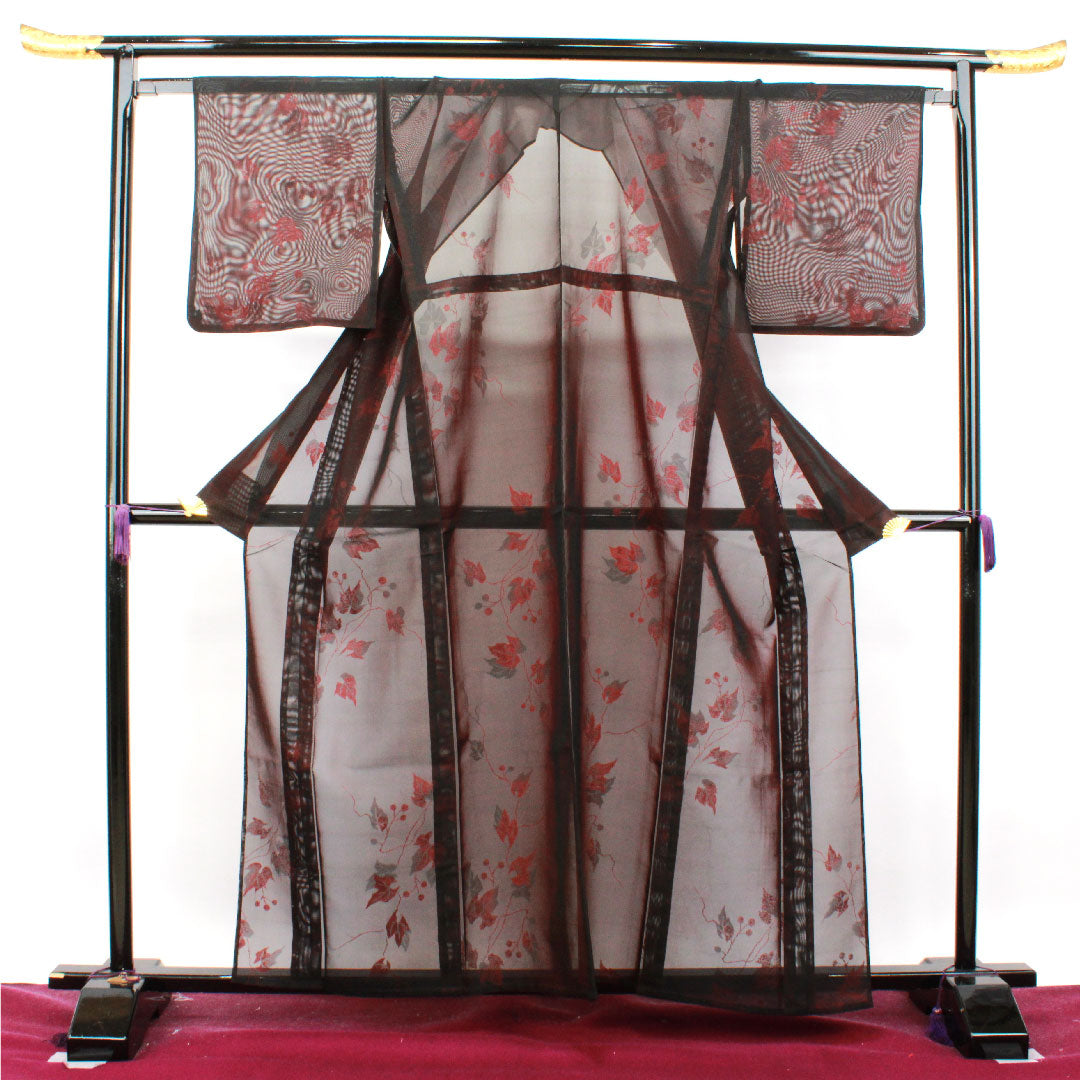 夏物 正絹 色無地 身丈160.5cm 裄丈65cm  蔦 紗 Sランク 赤系 1132001142412