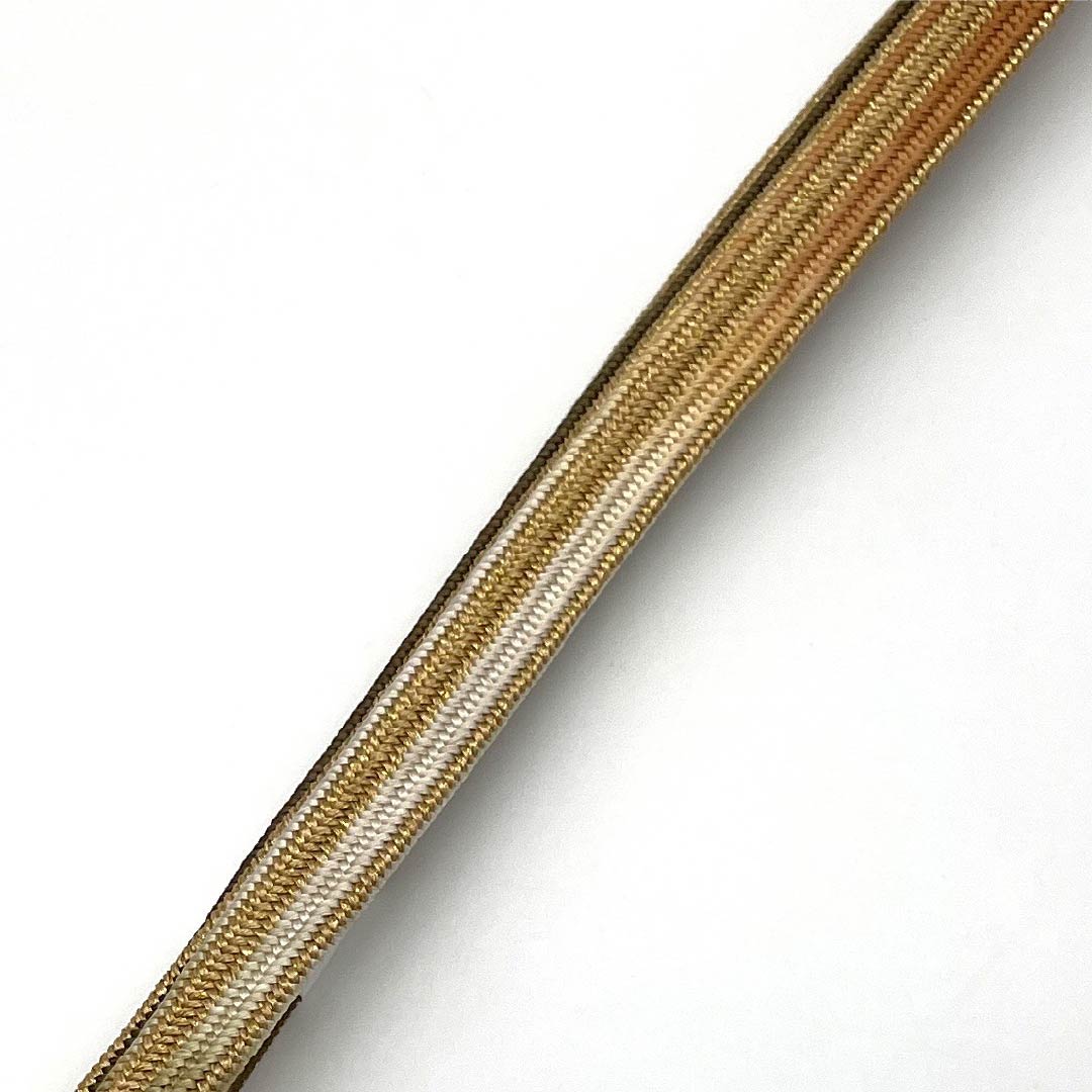 (Brand New) Silk Obi-jime (Sash Band) in Utsubu-iro (Sky Gallnut Color) by Hirata Braided Cord, Kai-no-Kuchi Striped Yugen Dye, with Twisted Tassels, Approximately 159.5cm Long, Approximately 1.6cm Wide, Semi-Formal, Brown, Product Number: 1135005101314