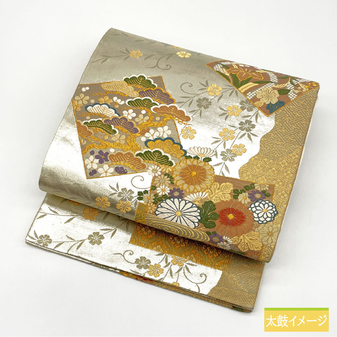 袋帯 正絹 Sランク 西陣織 引箔 全通箔 吉祥文様 留袖用 帯丈428cm 六通 フォーマル 銀系 1123016272322