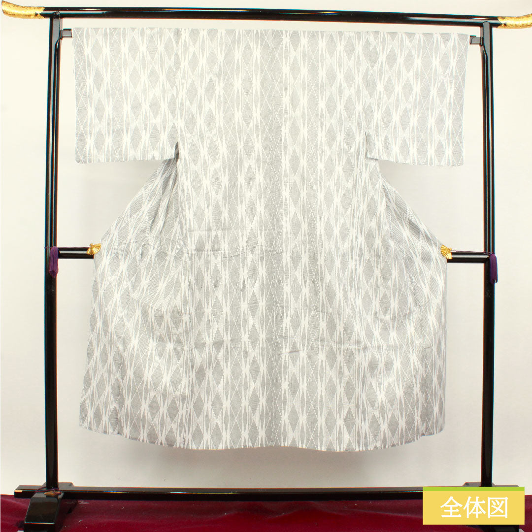 メンズ浴衣 木綿 身丈142.5cm 裄丈67cm Sランク 単衣 白系 幾何学模様 1118004962411