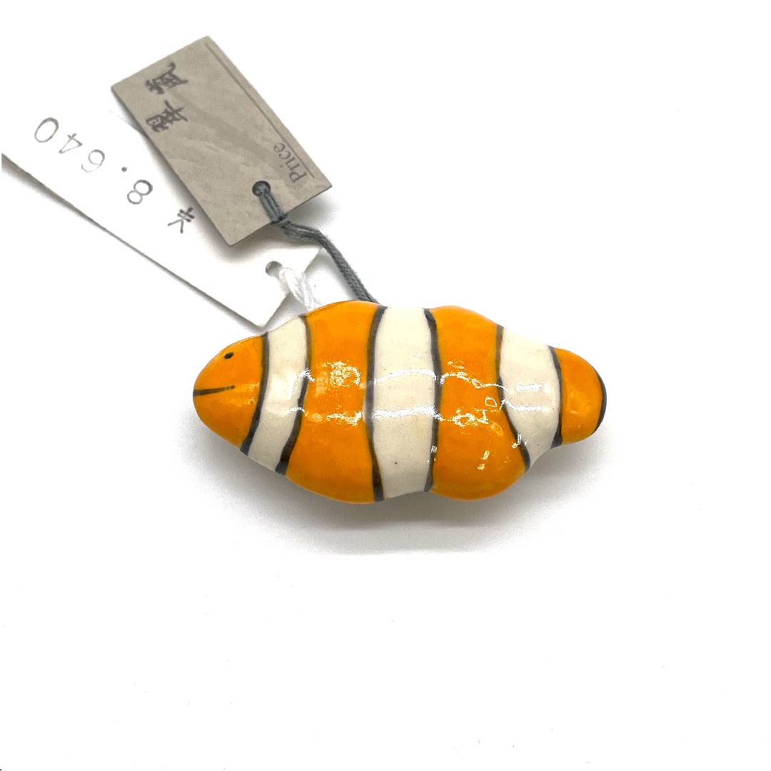 (New old stock) Obi fastener, ceramic, casual, orange, ceramic, fish, hidden bear, length approx. 3cm, width approx. 5.5cm, S rank, orange, 1137000642926