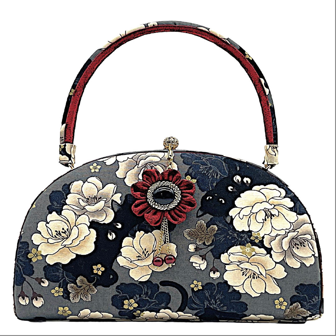 Japanese Style Bag Casual NEW Old Rose Floral Black Cat Retro Gray 113900136122