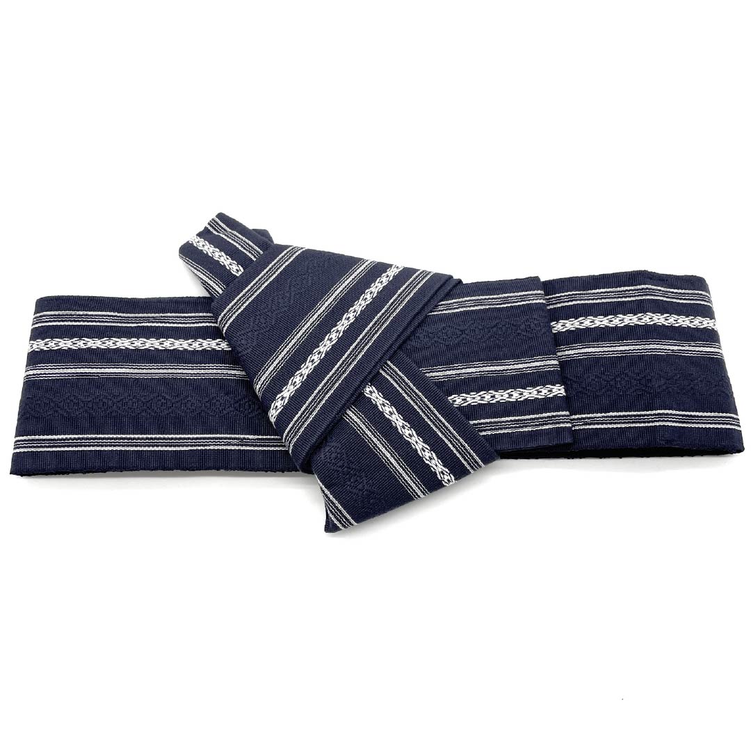 Cotton obi, dark blue, Kenjo pattern, one-touch obi, Velcro, obi length 130cm, width 9.5cm, S rank, navy blue, 1134000402918