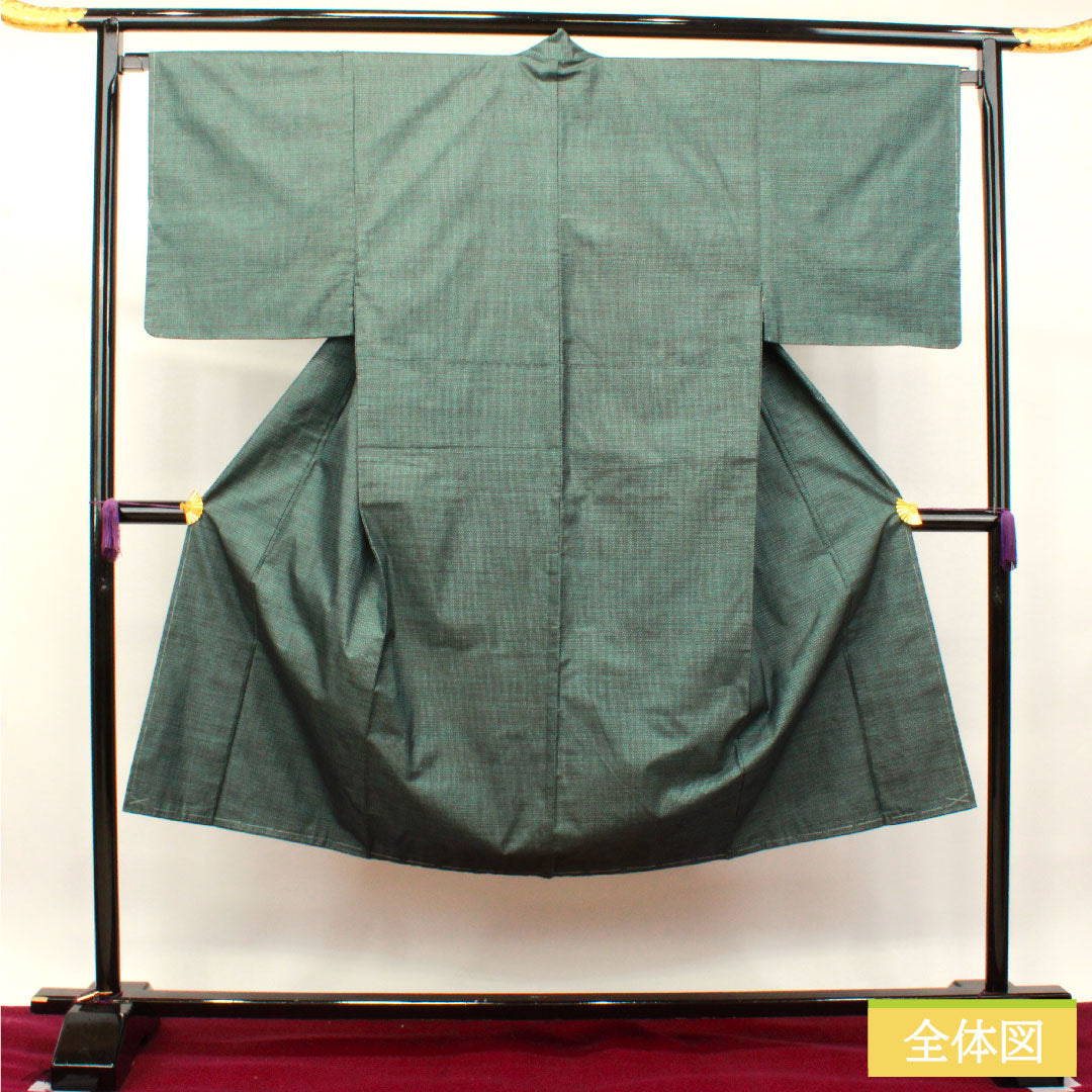 Men's pure silk, length 138cm, sleeve length 68cm, Oshima Tsumugi 100 tortoiseshell, with basting thread, unused, S rank, lined, green, 1119000702319
