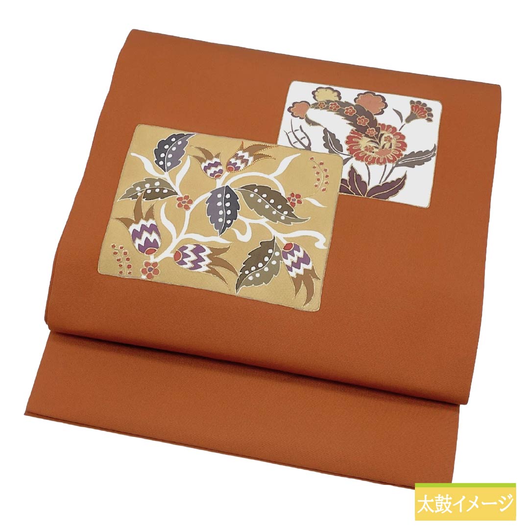 Nagoya obi, genuine silk, Rank A, open-ended, caba color, dyed obi, Shioze, sarasa, obi length 376cm, partial pattern, semi-formal, orange family, 1124012023326