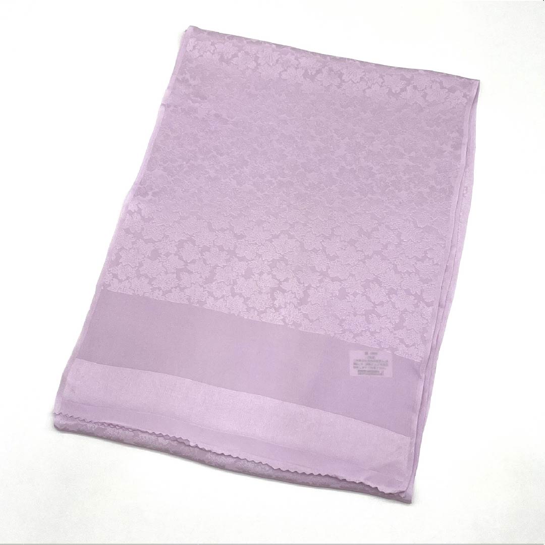 Semi-formal silk obiage (sash sash), grade A, pale wisteria, featuring a classic cherry blossom and floral pattern, approximately 166cm long and 28.5cm wide, purple accents. Product code: 1136001973920