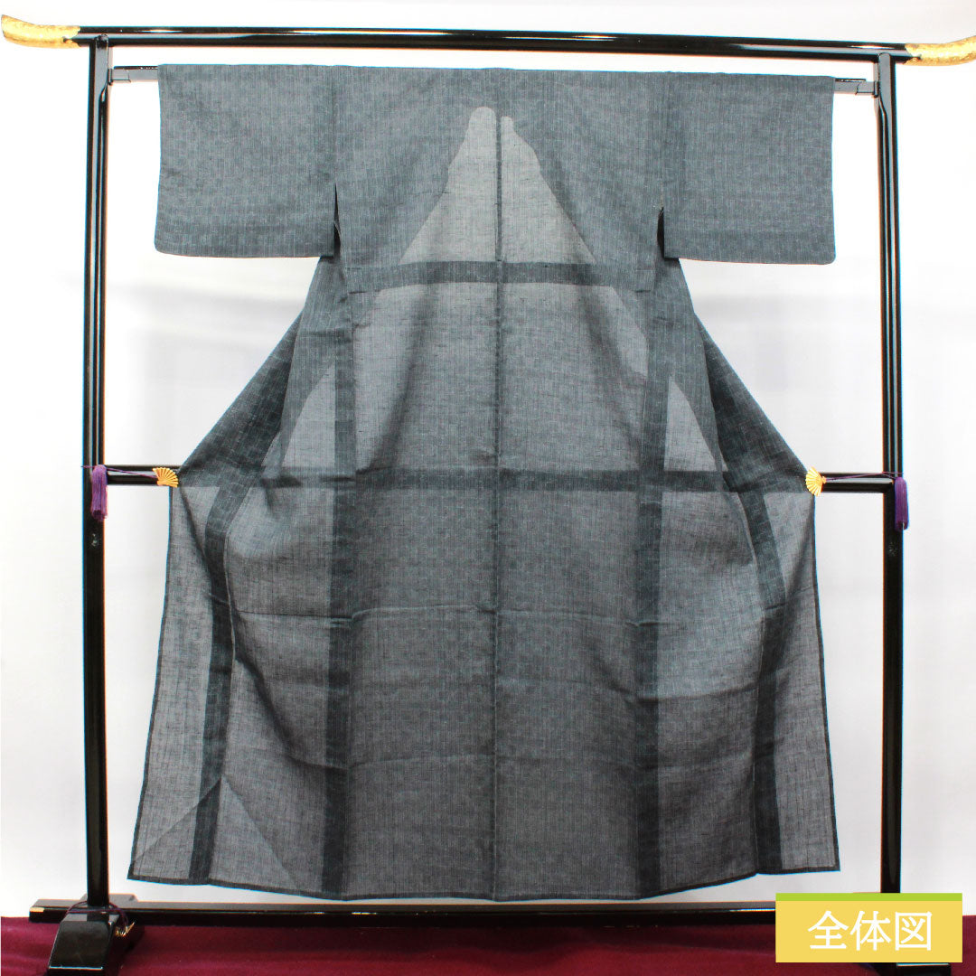 紬 正絹 身丈156cm 裄丈64cm  具墨色 幾何学模様 Sランク 紗 黒系 1116003112310