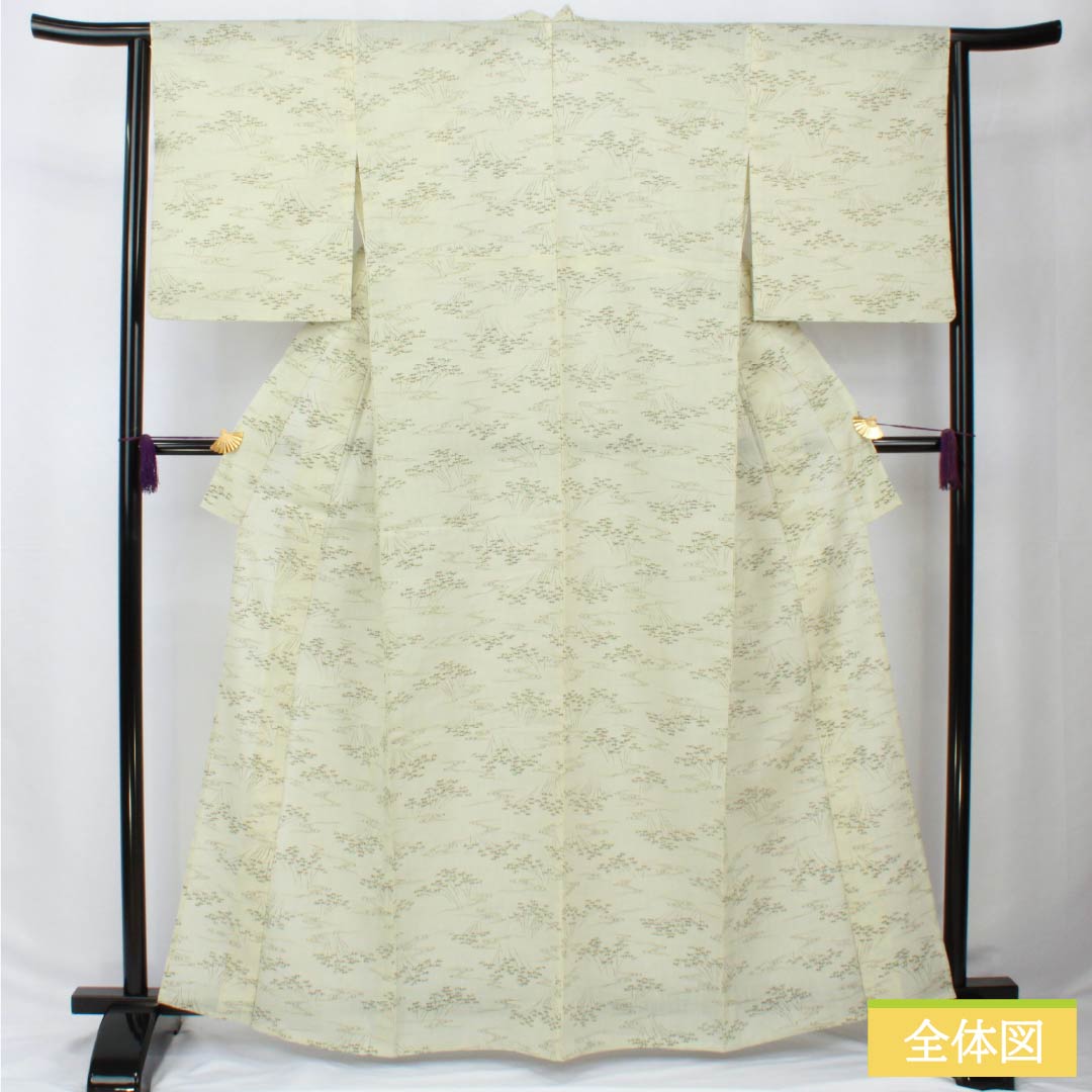 Tsumugi (pongee) polyester, S rank, length 163.5cm, sleeve length 63.5cm, white lily color (shirayuriiro), bamboo design, flowing water pattern, washable, single-layer kimono, white, product number 1116004082411