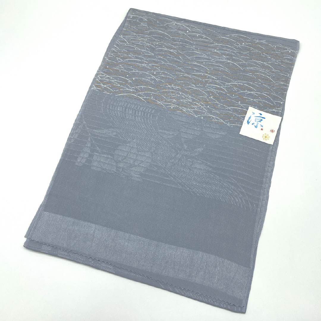 （新品）帯揚げ 正絹 セミフォーマル 薄鈍色（うすにびいろ） 夏物 露芝模様 古典柄 長さ約168cm 幅約28.5cm NEWランク グレー系 1136000891922