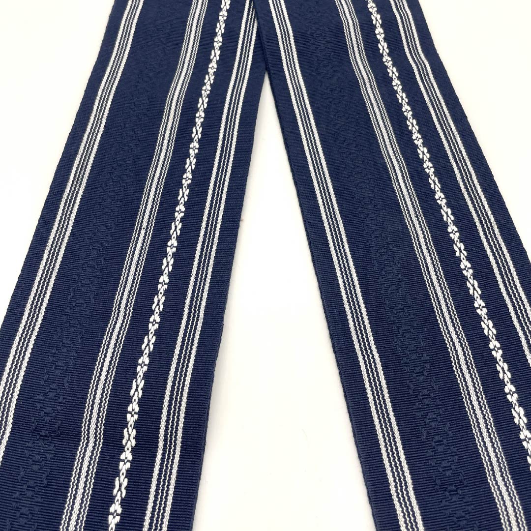 (Unmade) Kaku-obi (cotton sash) in navy blue with a Kenjo pattern, obi length 384cm, width 9.5cm, rank S, navy blue, 1134000412918