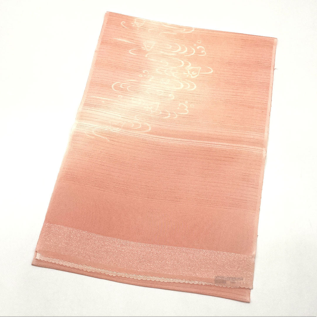 (Like New) Silk Obiage (Sash) - New, Casual, Otomeiro (Girl's Color) Summer, Houndstooth Pattern, Flowing Water Design, Approximately 178cm Long, Approximately 30cm Wide, Pink, Product Number: 1136001571913